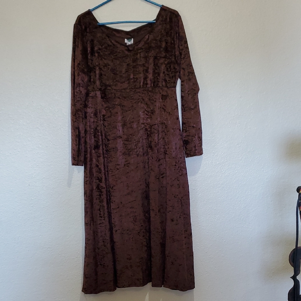 Vintage Crushed Velvet Brown Dress